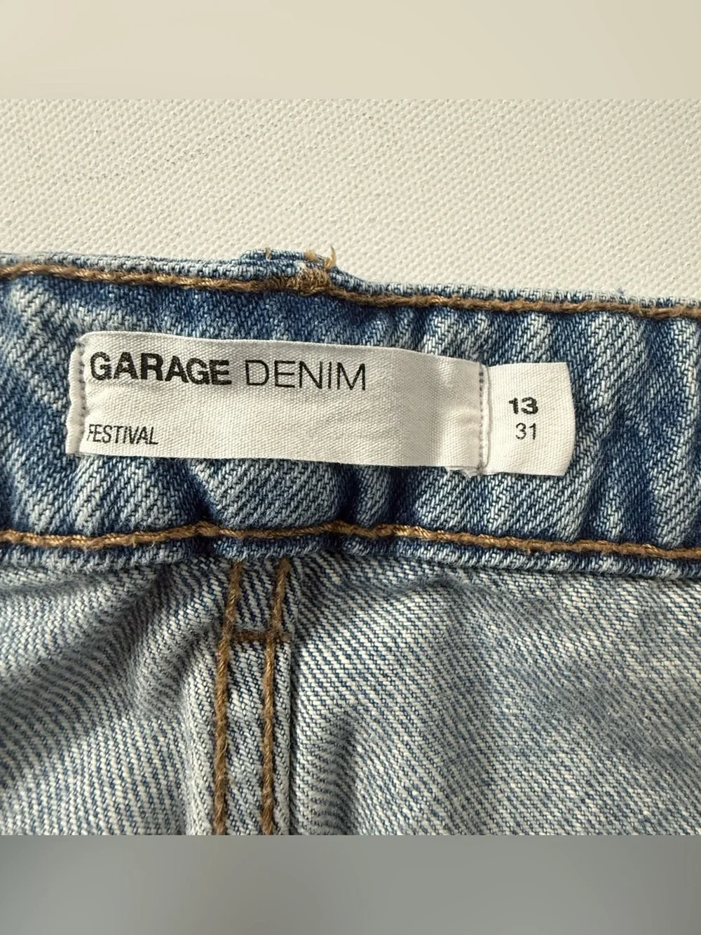 Garage Denim Festival Distressed Cutoff Jean Shorts Size 13/31 High Rise Raw Hem